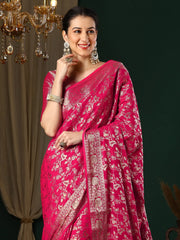 Women's Georgette Pink Woven Design Designer Saree With Blouse Piece-ARYA2806