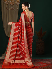 Women's Georgette Red Woven Design Designer Saree With Blouse Piece-ARYA2903