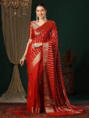 Women's Georgette Red Woven Design Designer Saree With Blouse Piece-ARYA2903