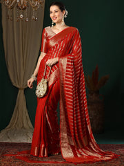 Women's Georgette Red Woven Design Designer Saree With Blouse Piece-ARYA2903