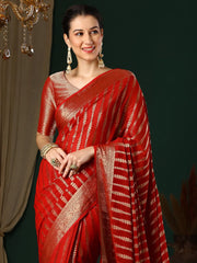 Women's Georgette Red Woven Design Designer Saree With Blouse Piece-ARYA2903