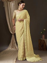 Women's Georgette Yellow Woven Design Designer Saree With Blouse Piece-ARYA3006