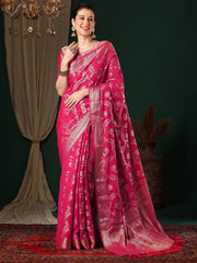 Women's Georgette Pink Woven Design Designer Saree With Blouse Piece-ARYA3201