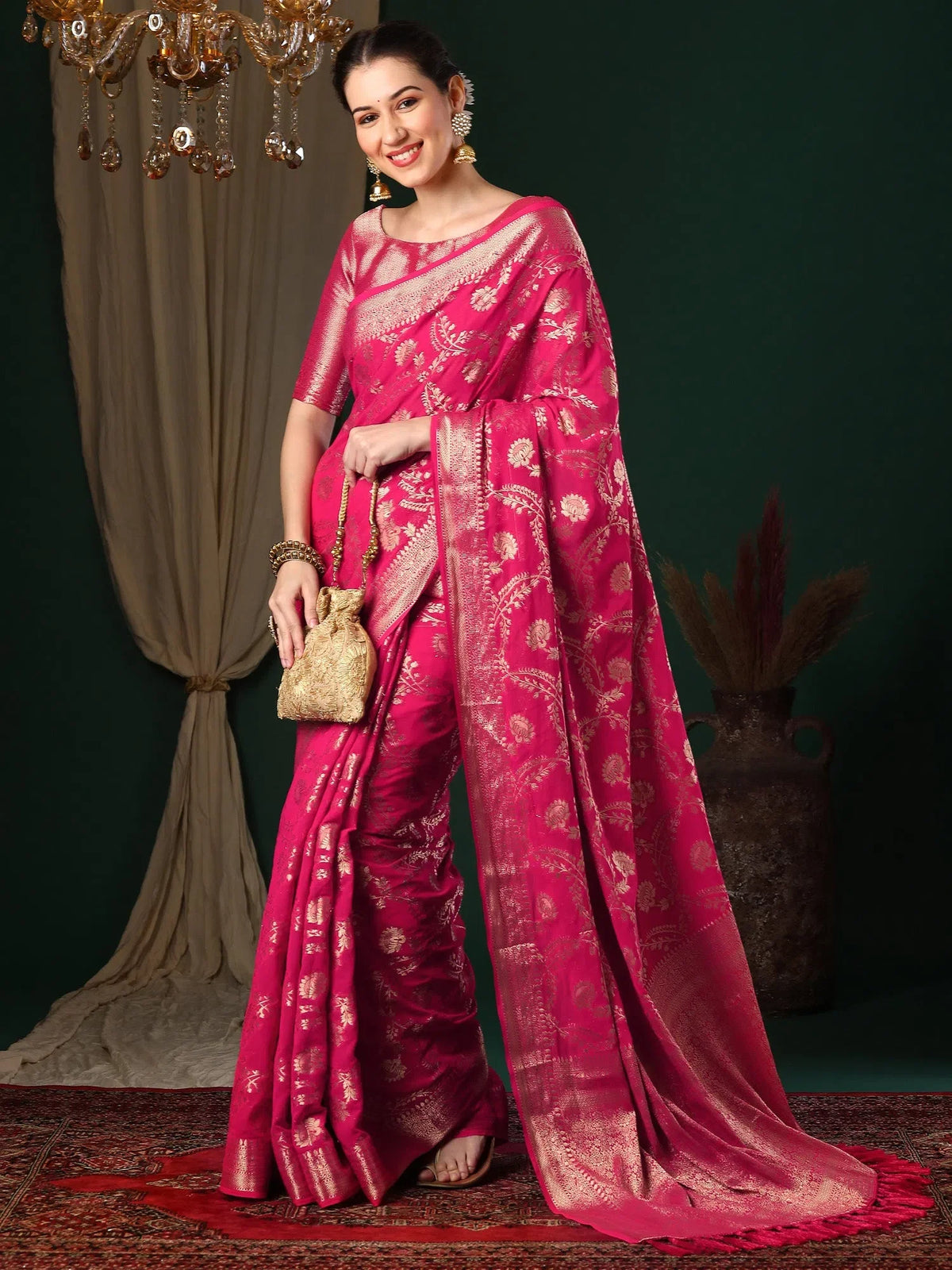 Women's Georgette Pink Woven Design Designer Saree With Blouse Piece-ARYA3201