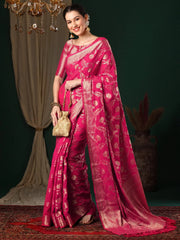 Women's Georgette Pink Woven Design Designer Saree With Blouse Piece-ARYA3201