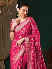 Women's Georgette Pink Woven Design Designer Saree With Blouse Piece-ARYA3201