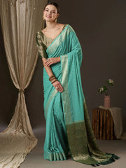 Women's Georgette Blue Woven Design Designer Saree With Blouse Piece-ARYA6003