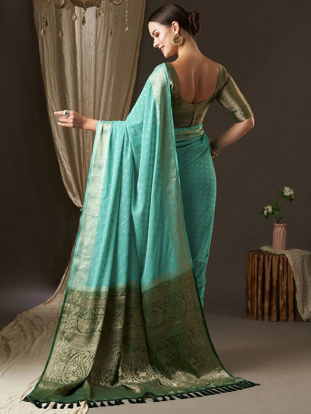 Women's Georgette Blue Woven Design Designer Saree With Blouse Piece-ARYA6003