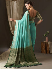 Women's Georgette Blue Woven Design Designer Saree With Blouse Piece-ARYA6003