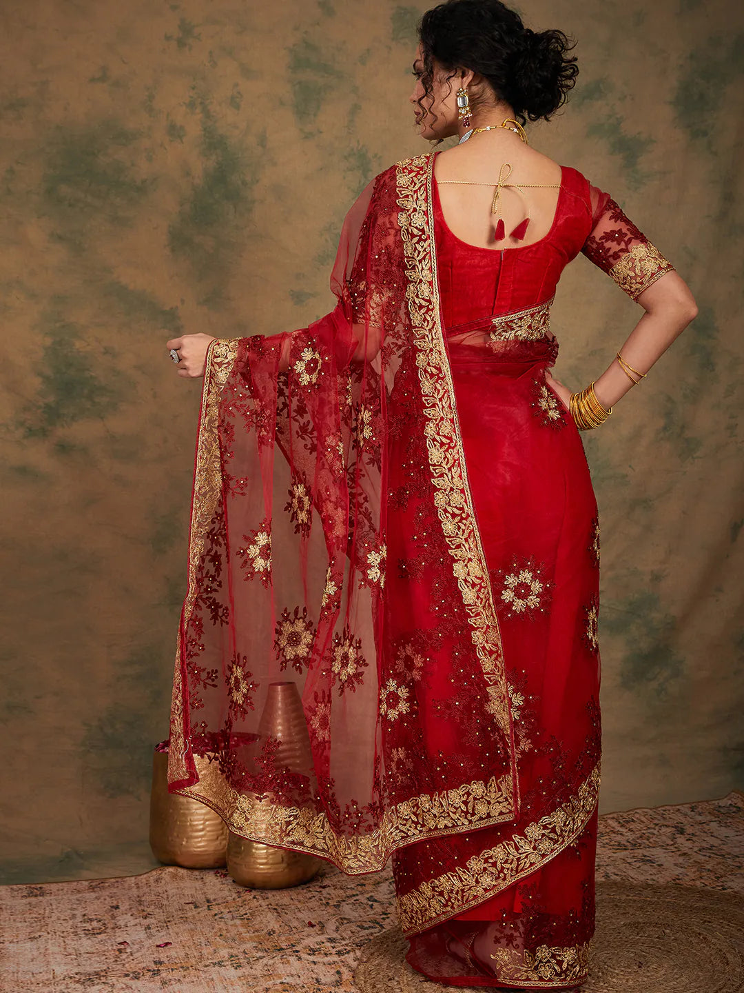 Maroon Embroidered Saree - Indian Sari Style