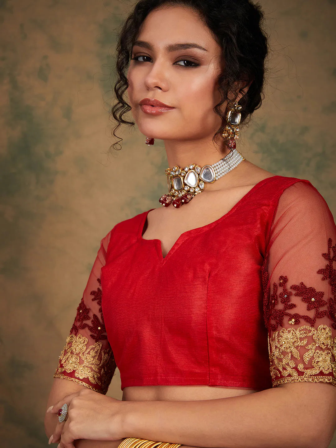 Maroon Embroidered Saree - Indian Sari Style