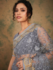Womens Fashion Ethnic Grey Color Sarees-MLSHWSA1126GRY0ONE
