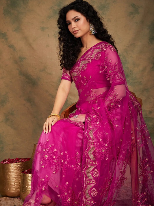 Womens Fashion Ethnic Pink Color Sarees-MLSHWSA1128PNK0ONE 1080