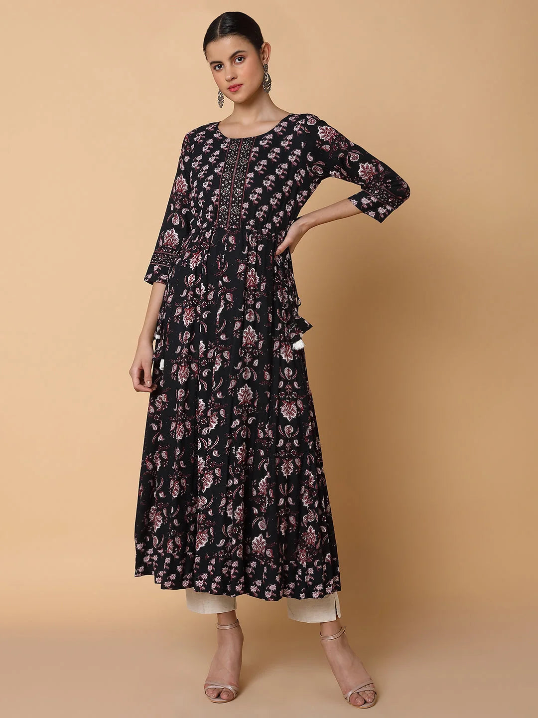 Black Floral Sequins Anarkali Kurta | Women's Anarkali Dress