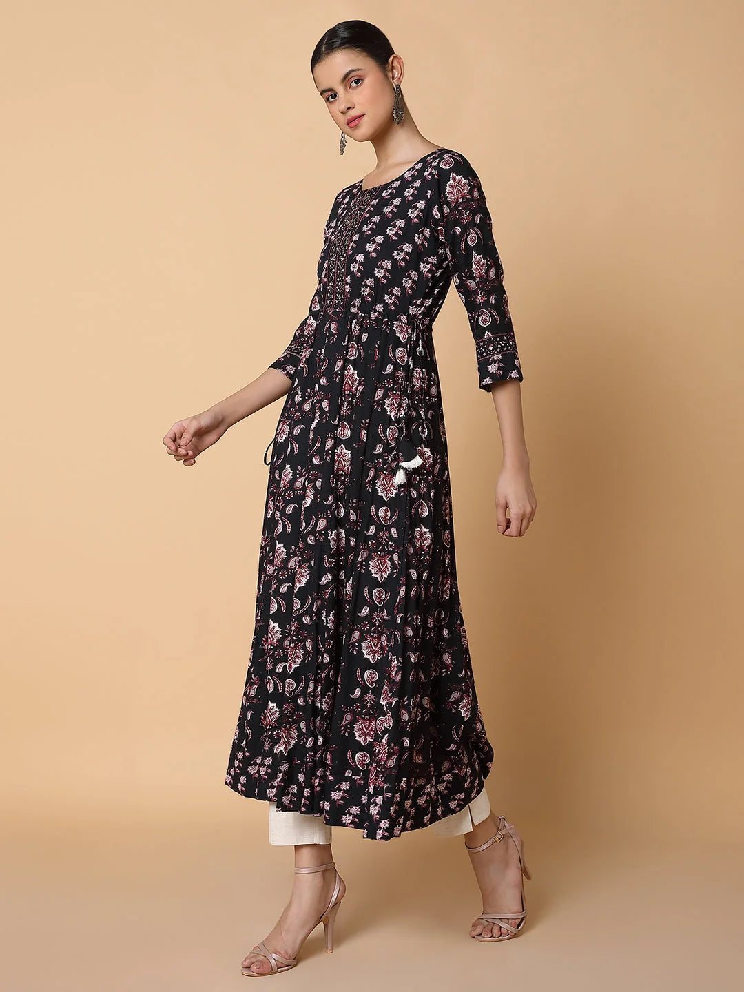 Black Floral Sequins Anarkali Kurta | Women's Anarkali Dress