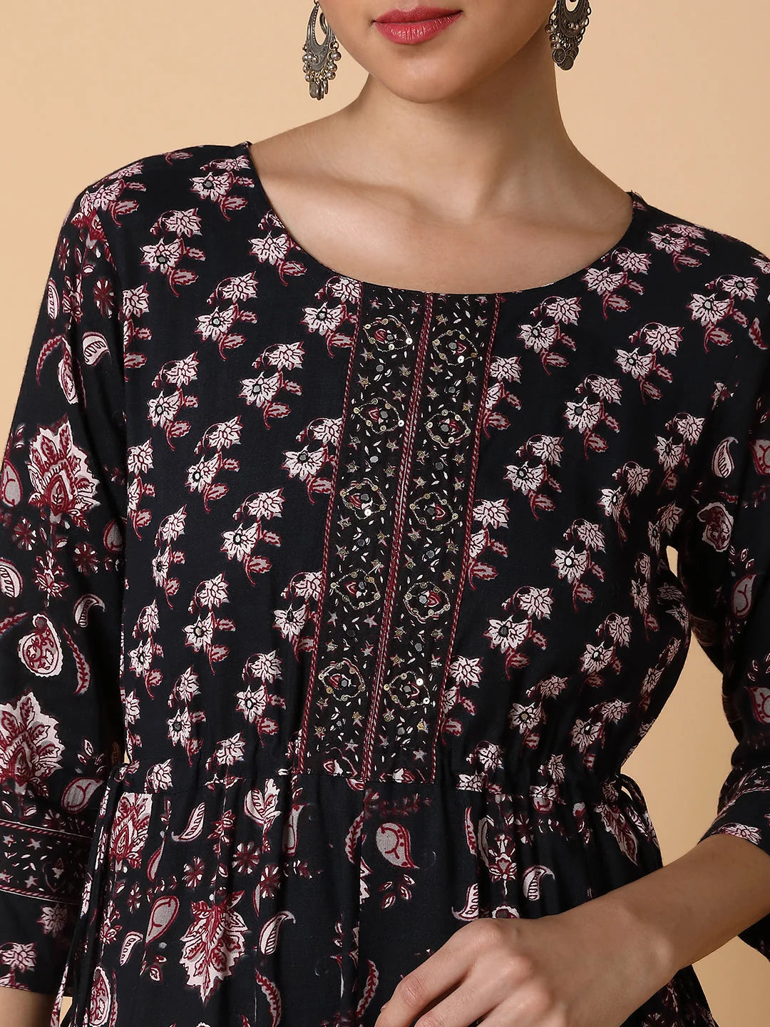 Black Floral Sequins Anarkali Kurta | Women's Anarkali Dress