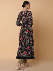 Women Floral Black Anarkali Kurta-AT-A1501-LG-Black