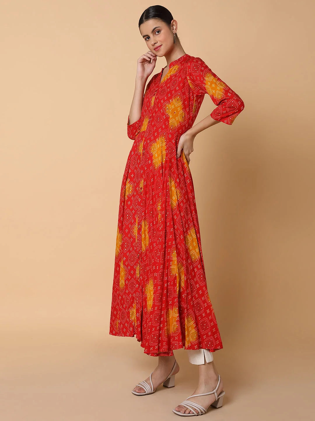 Red Bandhani Anarkali Kurta for Women | Cotton Anarkali Suits