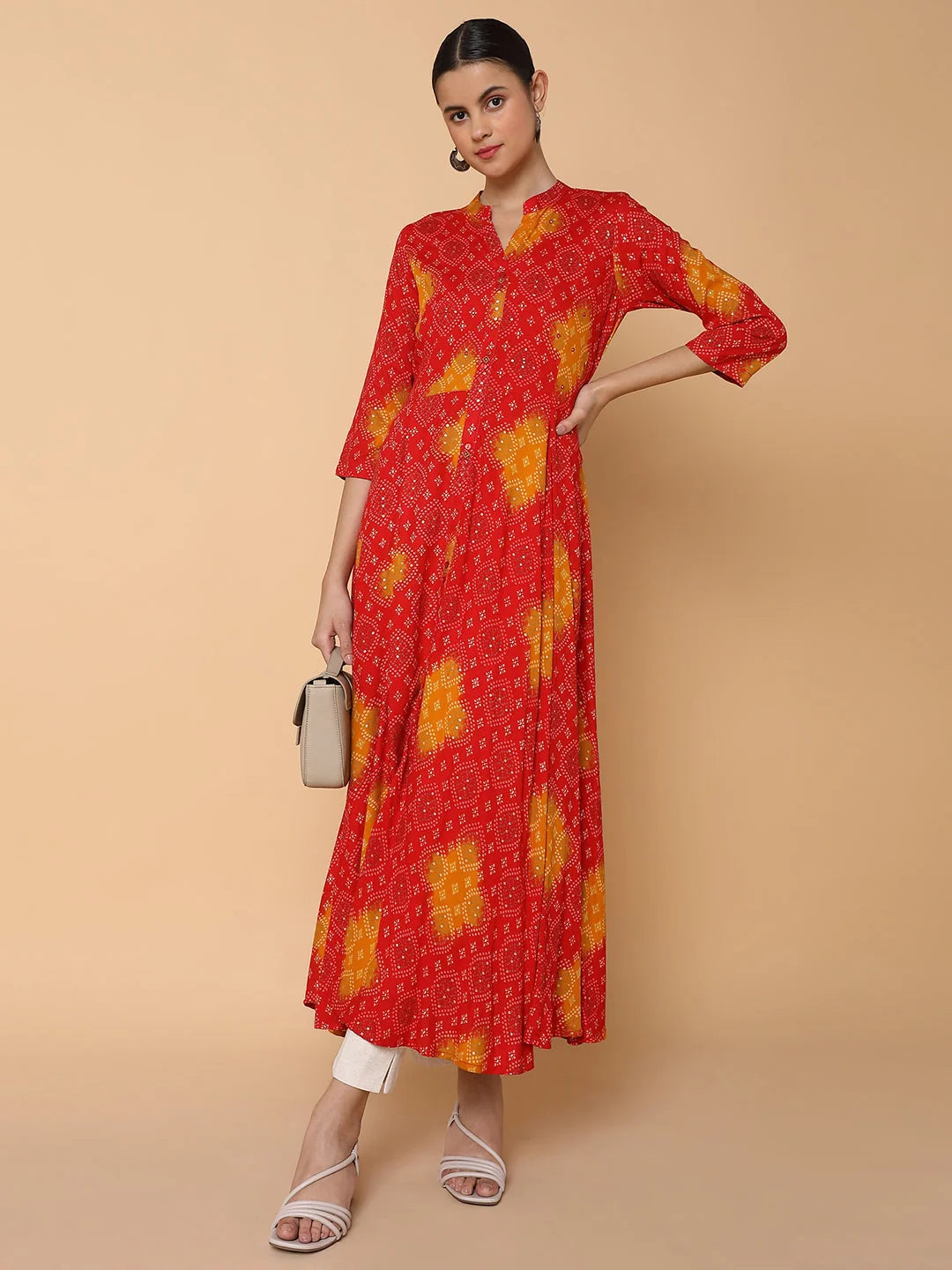 Red Bandhani Anarkali Kurta for Women | Cotton Anarkali Suits