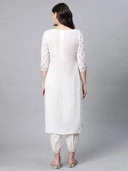 Off White Pure Cotton Printed Floral Kurta With Trousers-AHKUPN-COMBO-488
