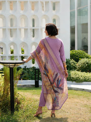 Women's Lavendar Viscose Rayon Embroidered Kurta Pant With Dupatta-AVT-S2011-LAVE