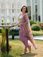 Women's Lavendar Viscose Rayon Embroidered Kurta Pant With Dupatta-AVT-S2011-LAVE