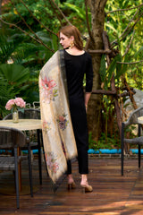 Women's Black Viscose Rayon Embroidered Kurta Pant With Dupatta-AVT-S2014-BLACK
