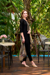 Women's Black Viscose Rayon Embroidered Kurta Pant With Dupatta-AVT-S2014-BLACK
