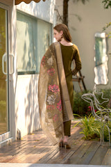Women's Olive Rayon Embroidered Kurta Pant With Dupatta-AVT-S2016-Olive
