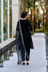Women's Black Rayon Embroidered Kurta Pant With Dupatta-AVT-S2017-Black