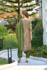 Women's Tissue Floral Printed With Embroidered Kurta Pant With Dupatta-AVT-S2018-Green