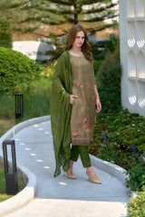 Women's Tissue Floral Printed With Embroidered Kurta Pant With Dupatta-AVT-S2018-Green
