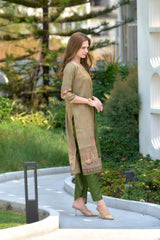 Women's Tissue Floral Printed With Embroidered Kurta Pant With Dupatta-AVT-S2018-Green