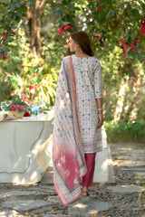 Women's Cotton White Blue Floral Printed With Chikankari Embroidered Kurta Pant With Dupatta-AVT-S2021-White