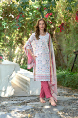 Women's Cotton White Blue Floral Printed With Chikankari Embroidered Kurta Pant With Dupatta-AVT-S2021-White