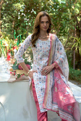 Women's Cotton White Blue Floral Printed With Chikankari Embroidered Kurta Pant With Dupatta-AVT-S2021-White