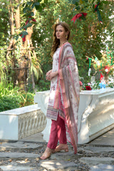 Women's Cotton White  Pink Floral Printed With Chikankari Embroidered Kurta Pant With Dupatta-AVT-S2023-White