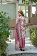 Women's Cotton White Wine Floral Printed With Chikankari Embroidered Kurta Pant With Dupatta-AVT-S2025-White