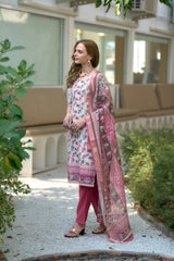Women's Cotton White Wine Floral Printed With Chikankari Embroidered Kurta Pant With Dupatta-AVT-S2025-White