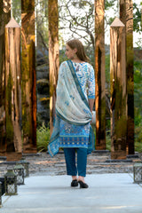 Women's Cotton Sky Blue Floral Printed With Chikankari Embroidered Kurta Pant With Dupatta-AVT-S2028-Sky