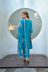 Women's Cotton Sky Blue Emblished Kurta Pant With Dupatta-AVT-S2029-Sky