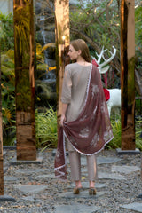 Women's Cotton Brown Emblished Kurta Pant With Dupatta-AVT-S2030-Brown