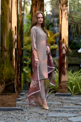 Women's Cotton Brown Emblished Kurta Pant With Dupatta-AVT-S2030-Brown