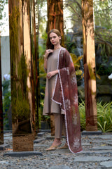 Women's Cotton Brown Emblished Kurta Pant With Dupatta-AVT-S2030-Brown
