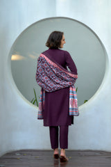 Women's Cotton Wine Emblished Kurta Pant With Dupatta-AVT-S2033-Wine