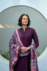 Women's Cotton Wine Emblished Kurta Pant With Dupatta-AVT-S2033-Wine
