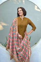 Women's Cotton Mustard Emblished Kurta Pant With Dupatta-AVT-S2034-Mustard