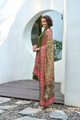 Women's Cotton Dark Green Emblished Kurta Pant With Dupatta-AVT-S2035-Dgreen