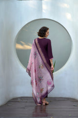Women's Cotton Purple Embroidered Kurta Pant With Dupatta-AVT-S2037-Purple