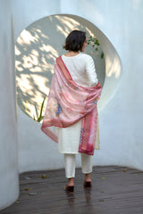 Women's Cotton White Embroidered Kurta Pant With Dupatta-AVT-S2038-White